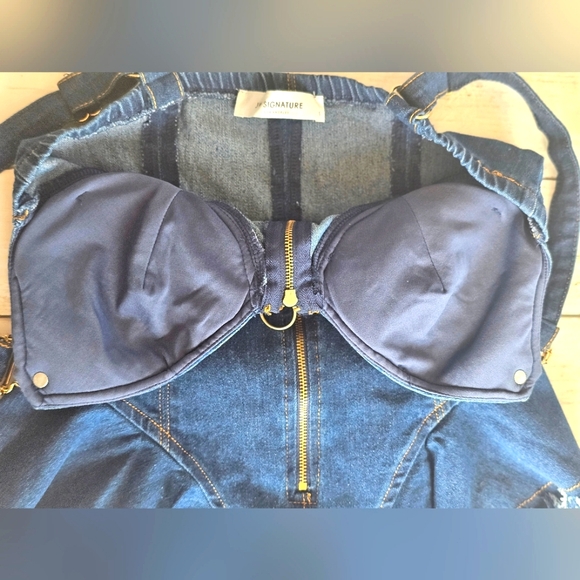 RARE JW Signature Blue Denim Corset Flare Bodysuit Overall Straps Unique Sexy - Picture 7 of 11
